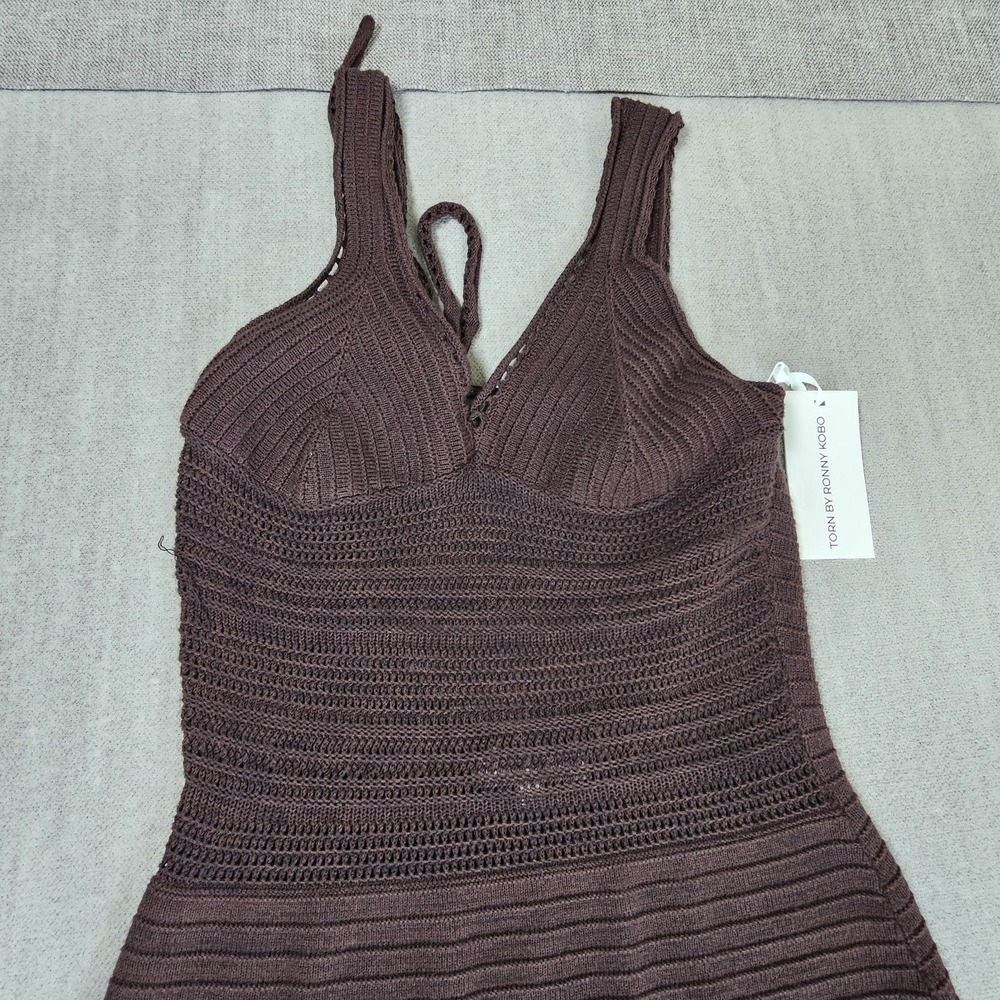 Torn By Ronny Kobo Women's Maxi Dress in Brown Crocheted Size Large New - Picture 6 of 16